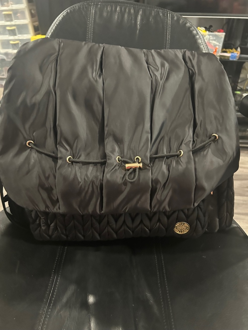 Quilted Drawstring Backpack - Black